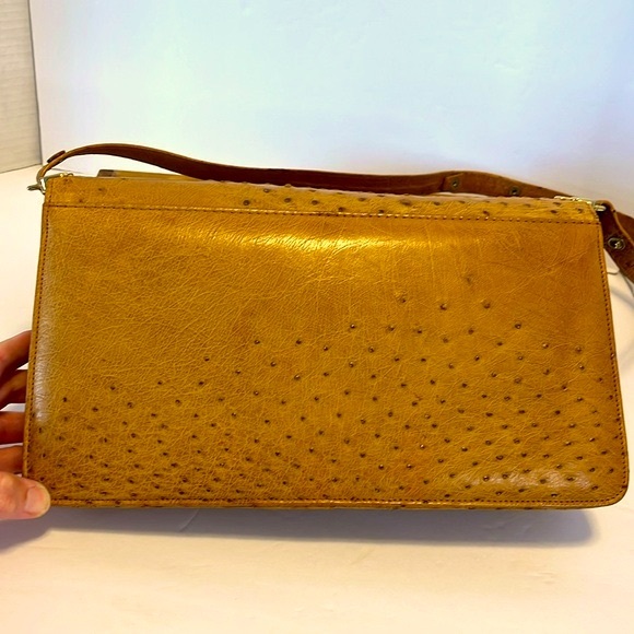 Corbeau Luxury Vintage Tan Ostrich Shoulder Leather Handbag. S-Medium - Picture 2 of 16